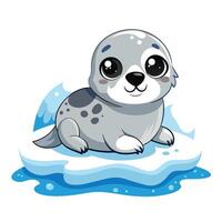 Adorable baby seal lying on ice with big expressive eyes vector