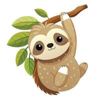 Cute of a baby sloth looking down while hanging from a tree vector