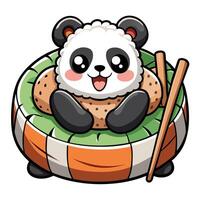 Sweet panda enjoying a giant sushi roll with bamboo chopsticks art vector