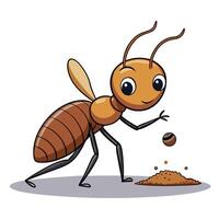 Unique design of an ant diligently taking food to its anthill vector