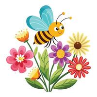 Hardworking busy bee extracting pollen from a vivid bright flower head vector