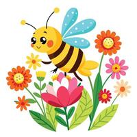 Industrious busy bee gathering pollen from a colorful bright blossom vector