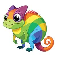 Happy cartoon chameleon merrily displaying a range of rainbow shades vector