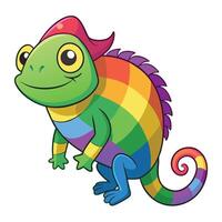 Whimsical cartoon chameleon amusingly transitioning through rainbow colors vector