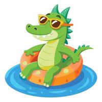 Whimsical cartoon crocodile enjoying a float on a fun inflatable ring vector