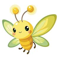 Cute cartoon firefly with a glowing light bulb instead of a tail vector