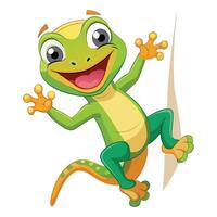 Happy cartoon gecko ascending a wall with a broad and joyful smile vector