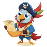 Charming cartoon illustration of a parrot with a pirate map ready for adventure vector