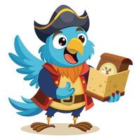 Playful cartoon of a parrot with a pirate map and a happy look vector