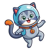Playful cartoon of a cat in a space suit helmet in zero gravity vector