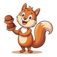 Cute cartoon squirrel balancing a stack of acorns on its head vector