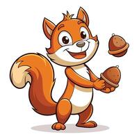 Charming cartoon illustration of a squirrel with a pile of acorns on its head vector
