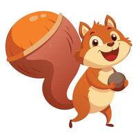 Whimsical cartoon of a squirrel with an enormous acorn in its hands vector