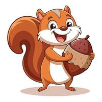 Playful cartoon of a squirrel with a large acorn and a curious expression vector