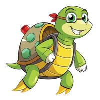 Cute cartoon illustration of a turtle with a small jetpack attempting flight vector