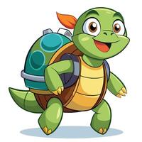 Silly cartoon tortoise with a miniature jetpack trying to take off art vector
