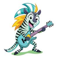 Funny cartoon zebra playing a guitar with a cool and funky pose vector