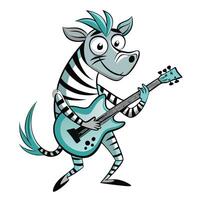 Happy cartoon zebra rocking out on a guitar with a groovy pose vector