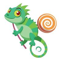Funny chameleon featuring a tail formed into a colorful spiral candy vector