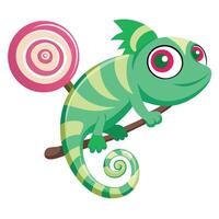 Whimsical chameleon with a tail uniquely shaped like a spiral lollipop vector