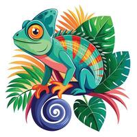 Tranquil chameleon relaxing on a leaf with its flexible tail gracefully wound vector