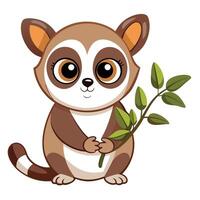 Adorable charming slow loris with large eyes gently holding a blossom vector