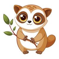 Whimsical charming slow loris with expressive eyes clutching a small flower vector