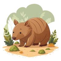 Whimsical charming wombat with its nose twitching while sniffing the forest earth vector