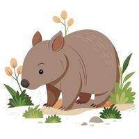Happy charming wombat searching for food on the ground in a woodland scene vector