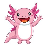 Cute cheerful axolotl with a wide smile joyfully wagging its tail vector