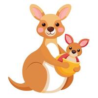 Adorable cheerful kangaroo with a tiny joey showing its head from the pouch vector