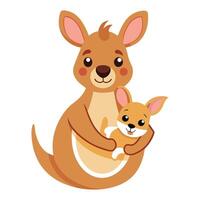 Cute cheerful kangaroo with a little joey looking out of its pouch vector