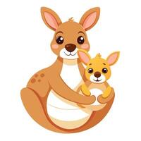 Happy cheerful kangaroo with a baby joey peeking out from its pouch vector