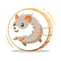 Cute cartoon hamster exercising on a running wheel with speed lines vector