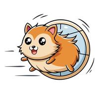 Chubby hamster running on a wheel with motion lines art vector