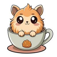 Adorable chubby hamster sitting inside a tiny teacup with a flower vector