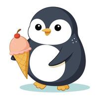 Adorable cartoon penguin enjoying a melting ice cream cone art vector