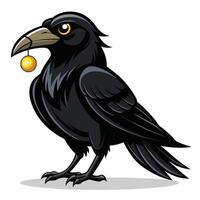 Intelligent crow examining a gleaming item in its beak art vector