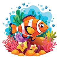 Bright clownfish in a colorful coral reef environment art vector