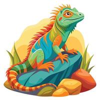 Radiant iguana enjoying the warmth of the sun on a rock illustration vector
