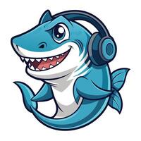 Hip shark sporting headphones and grooving to the tunes by nodding its head vector