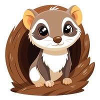 Puzzled curious ferret cautiously peeking from a fallen hollow log in a illustration vector