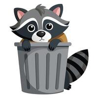 Inquisitive curious raccoon with its mask showing while peeking from a garbage bin vector