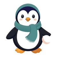 Charming baby penguin in a cozy scarf with a snowflake in its flipper vector
