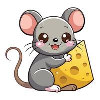 Sweet little mouse with a big chunk of cheese illustration vector