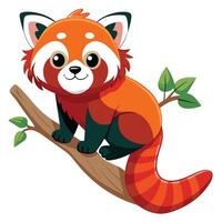 Happy red panda cub enjoying climbing a tree branch art vector