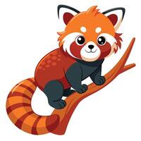 Adorable cartoon red panda cub scaling a tree limb art vector