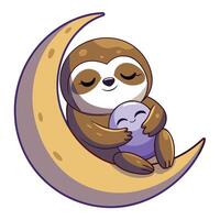 Adorable cartoon sloth napping on a moon with a star in its hand art vector