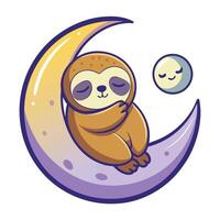 Happy sloth taking a nap on a moon and holding a star art vector