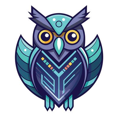 Mechanical owl with digital plumage illustration concept art